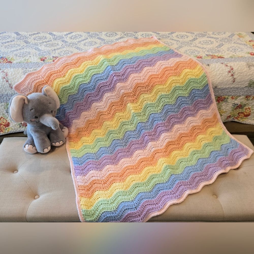 NEW Colorful Crochet Baby/ Toddler Blanket Hand-crocheted By Seller 39 X 35